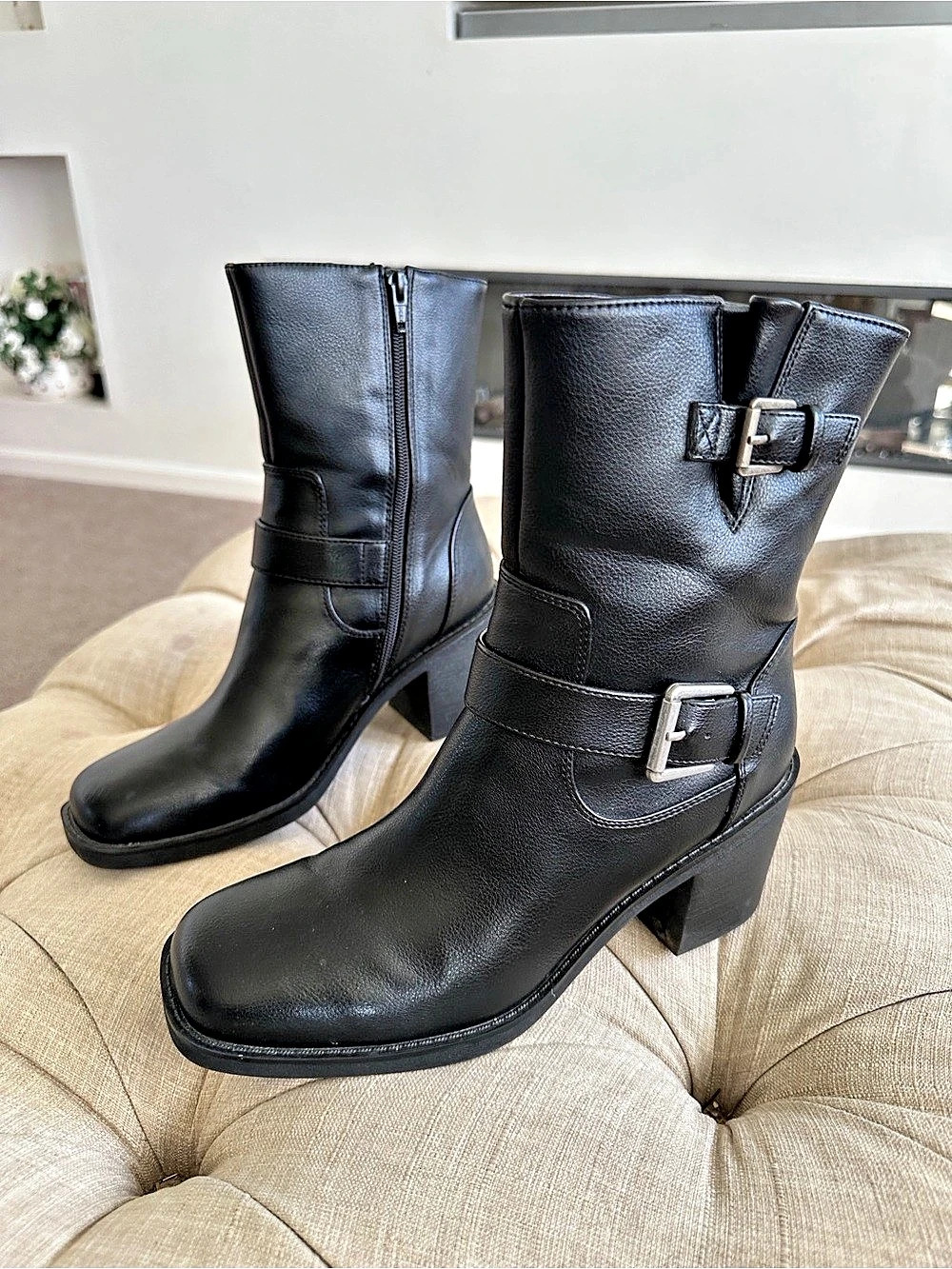 BareTraps Mayla Black Buckle Heeled Boots